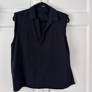 Frank & Eileen Olivia Sleeveless Collared V-Neck Tank in British Royal Navy